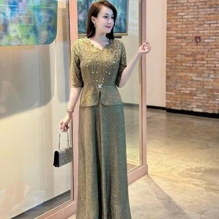 Đầm dạ hội trung niên chất liệu thun nhũ co giãn cực tốt. cho mẹ dự tiệc sang trọng bigsize M543