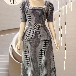 Đầm dạ hội trung niên chất nhũ kim sa có lớp lót, đính đá cao câp, co giãn cực tốt cho mẹ dự tiệc sang trọng bigsize cao cấ, Maxi - giả vest p M513 Nữ Thun Women Dress