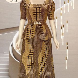 Đầm dạ hội trung niên chất nhũ kim sa có lớp lót, đính đá cao câp, co giãn cực tốt cho mẹ dự tiệc sang trọng bigsize cao cấ, Maxi - giả vest p M513 Nữ Thun Women Dress