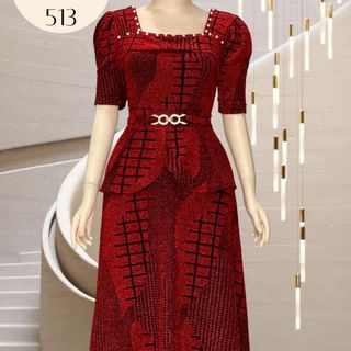 Đầm dạ hội trung niên chất nhũ kim sa có lớp lót, đính đá cao câp, co giãn cực tốt cho mẹ dự tiệc sang trọng bigsize cao cấ, Maxi - giả vest p M513 Nữ Thun Women Dress