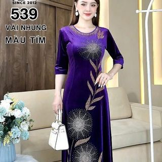 Đầm MAXI trung niên dự tiệc sang trọng vải nhung đính đá cao cấp tặng mẹ co giãn tốt bigsize 75kg M539