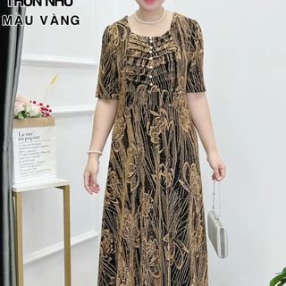 Đầm dạ hội trung niên dự tiệc sang trọng vải kim tuyến nhũ kim sa tặng mẹ co giãn bigsize 80kg DN19 Nữ Dress
