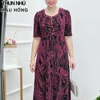 Đầm dạ hội trung niên dự tiệc sang trọng vải kim tuyến nhũ kim sa tặng mẹ co giãn bigsize 80kg DN19 Nữ Dress