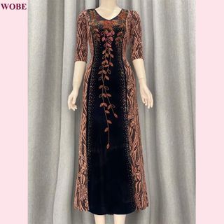 Đầm dạ hội trung niên dự tiệc sang trọng vải kim tuyến nhũ kim sa phối Nhung - đính đá tinh tế, tặng mẹ co giãn bigsize 80kg DN17 Nữ Dress