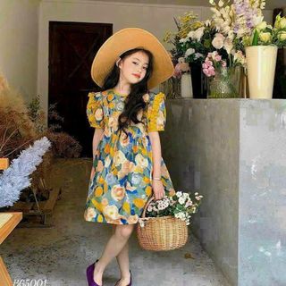 Đầm Công Chúa Hoa Phong Cách Hàn Quốc Thời Trang Mùa Hè Cho Bé Gái, đính bèo tay lạ mắt,chất liệu Lụa hàn mềm mại - VAY2