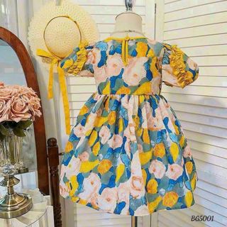 Đầm Công Chúa Hoa Phong Cách Hàn Quốc Thời Trang Mùa Hè Cho Bé Gái, đính bèo tay lạ mắt,chất liệu Lụa hàn mềm mại - VAY2