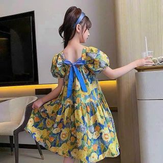 Váy hoa bé gái mùa hè 100% lụa mango cao cấp, mềm mại, Đầm kiểu bé gái tay ngắn dáng xòe - VAY1