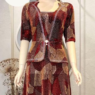 Đầm dạ hội trung niên dự tiệc sang trọng vải nhũ kim sa tặng mẹ co giãn bigsize FREESIZE TỪ 50kg đến 80kg A24