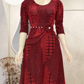 Đầm dạ hội trung niên dự tiệc sang trọng vải nhũ kim sa tặng mẹ co giãn bigsize FREESIZE TỪ 50kg đến 80kg DN21