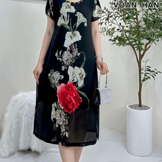 ĐẦM TRUNG NIÊN DỰ TIỆC, CHẤT VOAN DÁNG SUÔNG CHE KHUYẾT ĐIỂM TỐT FREESIZE DƯỚI 75KG Nữ Women