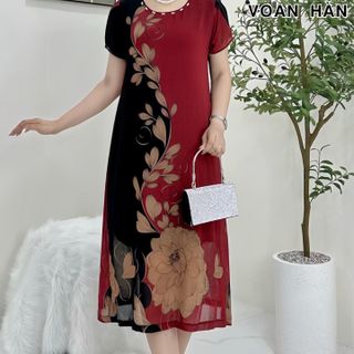 ĐẦM TRUNG NIÊN DỰ TIỆC, CHẤT VOAN DÁNG SUÔNG CHE KHUYẾT ĐIỂM TỐT FREESIZE DƯỚI 75KG Nữ Women