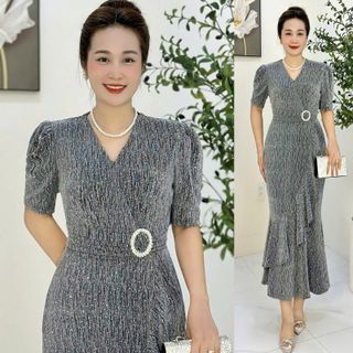 Đầm maxi trung niên ôm body, đuôi cá, dự tiệc sang trọng vải thun nhũ cao cấp đính đá, tặng mẹ co giãn tốt bigsize M679