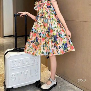 Váy hoa bé gái 100% lụa mango cao cấp, mềm mại, Đầm kiểu bé gái tay ngắn dáng xòe,lưng chun - VAY6