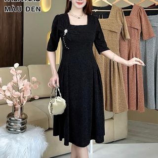 Đầm dạ hội trung niên chất nhũ ánh kim co giãn cực tốt, dáng chữ A, bigsize 75Kg - M550