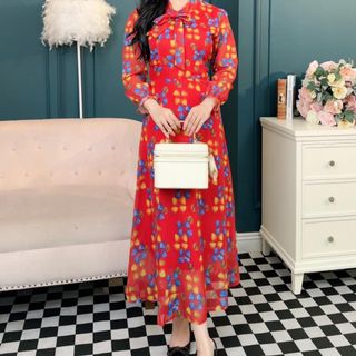 Đầm maxi dự tiệc cho mẹ phong cách hàn Quốc bigsize, chất voan cao cấp, dáng xòe sang trọng đẹp N07