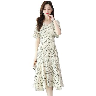 Đầm voan lụa trung niên dự tiệc sang trọng, thiết kế dáng xoè che khuyết điểm đẹp HN10 Nữ Kem