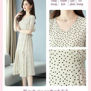 Đầm voan lụa trung niên dự tiệc sang trọng, thiết kế dáng xoè che khuyết điểm đẹp HN10 Nữ Kem