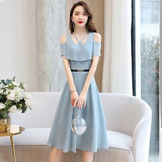 Đầm voan lụa trung niên dự tiệc sang trọng, thiết kế dáng xoè che khuyết điểm đẹp HN09