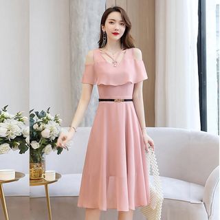 Đầm voan lụa trung niên dự tiệc sang trọng, thiết kế dáng xoè che khuyết điểm đẹp HN09