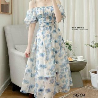 Đầm voan hoa cao cấp phong cách công sở thanh lịch, dự tiệc sang trọng A16