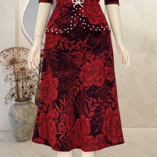 Đầm dạ hội trung niên dự tiệc sang trọng vải kim tuyến nhũ kim sa tặng mẹ co giãn bigsize 80kg DN07 Nữ Dress