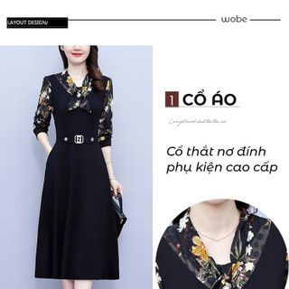 Đầm trung niên cho mẹ bigsize thiết kế công sở dáng xòe cao cấp dự tiệc U40 U50 U60 HN05