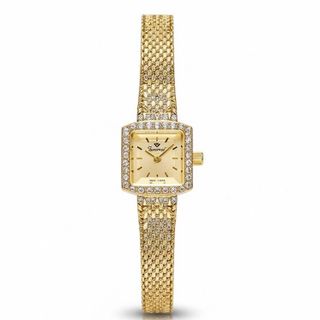 QUÀ VALENTINE ĐỒNG HỒ NỮ CHÍNH HÃNG FUNMEI FL2108  MẶT VUÔNG DÂY LƯỚI VÀNG FULLBOX