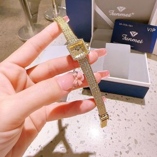 QUÀ VALENTINE ĐỒNG HỒ NỮ CHÍNH HÃNG FUNMEI FL2108  MẶT VUÔNG DÂY LƯỚI VÀNG FULLBOX