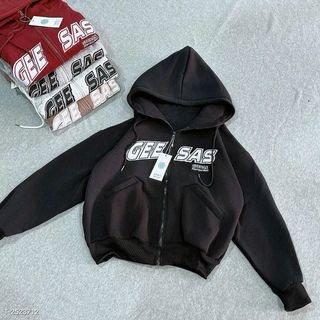 Áo khoác nữ chất nỉ dệt xuất khẩu, áo lửng có nón 2 lớp rộng GEE SAS