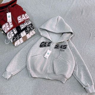 Áo khoác nữ chất nỉ dệt xuất khẩu, áo lửng có nón 2 lớp rộng GEE SAS