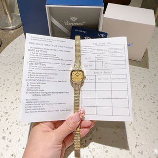 QUÀ VALENTINE ĐỒNG HỒ NỮ CHÍNH HÃNG FUNMEI FL2109 MẶT VUÔNG TRƠN DÂY LƯỚI FULLBOX