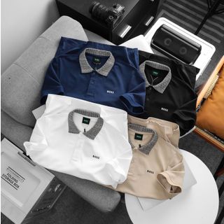 Polo B.O.S.S phối cổ hoạ tiết.  Chất vải cotton cá sấu 2c mềm mịn, logo in cao.