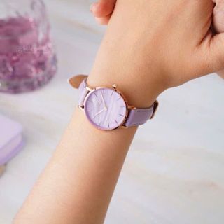 ĐỒNG HỒ NỮ CAO CẤP D WELLINGTON PETITE LAVENDER  DÂY DA MẶT TRÒN TÍM HỘP NƠ TEM