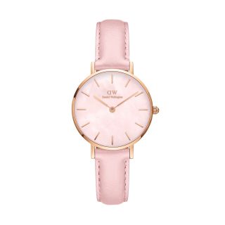 ĐỒNG HỒ NỮ CAO CẤP D WELLINGTON PETITE CHERRY  DÂY DA MẶT TRÒN HỒNG HỘP NƠ TEM