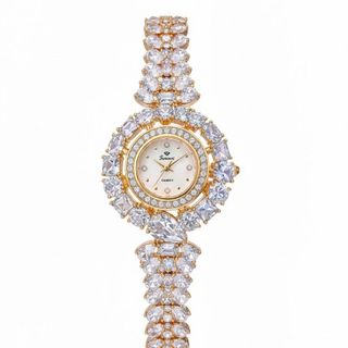 QUÀ VALENTINE ĐỒNG HỒ NỮ CHÍNH HÃNG FUNMEI F2073 DÂY VÀNG KIM CƯƠNG TRẮNG FULLBOX TEM