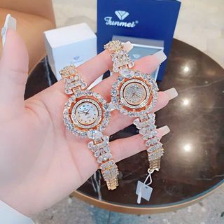 QUÀ VALENTINE ĐỒNG HỒ NỮ CHÍNH HÃNG FUNMEI F2073 DÂY VÀNG KIM CƯƠNG TRẮNG FULLBOX TEM