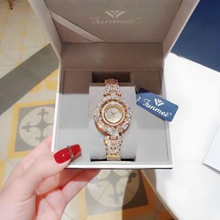QUÀ VALENTINE ĐỒNG HỒ NỮ CHÍNH HÃNG FUNMEI F2073 DÂY VÀNG KIM CƯƠNG TRẮNG FULLBOX TEM