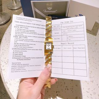 QUÀ VALENTINE ĐỒNG HỒ NỮ CHÍNH HÃNG FUNMEI F2112L DÂY THÉP ZICZAC VÀNG MAT VUÔNG HỘP NƠ TEM