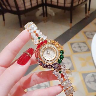 QUÀ VALENTINE ĐỒNG HỒ NỮ CHÍNH HÃNG FUNMEI F2073 DÂY VÀNG VIÊN CHỦ AMETHYST FULLBOX TEM