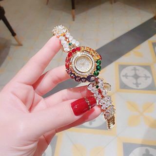 QUÀ VALENTINE ĐỒNG HỒ NỮ CHÍNH HÃNG FUNMEI F2073 DÂY VÀNG VIÊN CHỦ AMETHYST FULLBOX TEM