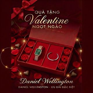 SET VALENTINE HỘP HOA HỒNG ĐỎ DANIEL W CAO CẤP DÂY QUARDO VÀ CUFF