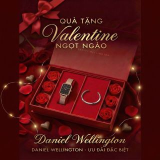 SET VALENTINE HỘP HOA HỒNG ĐỎ DANIEL W CAO CẤP DÂY QUARDO VÀ CUFF