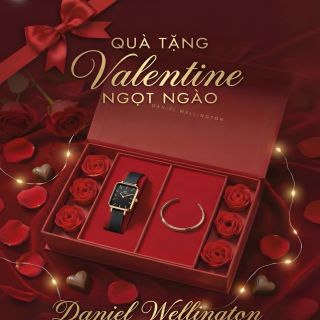 SET VALENTINE HỘP HOA HỒNG ĐỎ DANIEL W CAO CẤP DÂY QUARDO VÀ CUFF