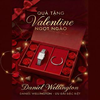 SET VALENTINE HỘP HOA HỒNG ĐỎ DANIEL W CAO CẤP DÂY QUARDO VÀ CUFF