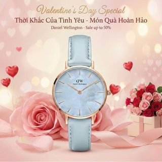 SET VALENTINE HỘP HOA HỒNG ĐỎ DANIEL W CAO CẤP DÂY DA PETITE VÀ CUFF