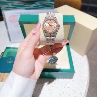 ĐỒNG HỒ NỮ CAO CẤP ROLET DATE JUST MÁY CƠ DEMI HỒNG VIỀN ĐÁ