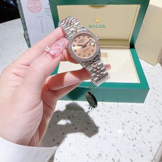 ĐỒNG HỒ NỮ CAO CẤP ROLET DATE JUST MÁY CƠ DEMI HỒNG VIỀN ĐÁ