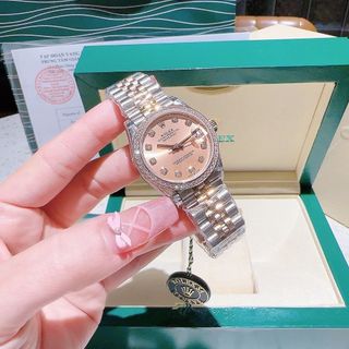 ĐỒNG HỒ NỮ CAO CẤP ROLET DATE JUST MÁY CƠ DEMI HỒNG VIỀN ĐÁ