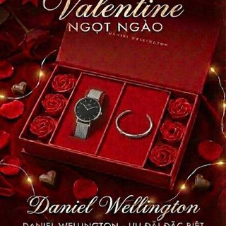 SET VALENTINE HỘP HOA HỒNG ĐỎ DANIEL W CAO CẤP DÂY LƯỚI PETITE VÀ CUFF