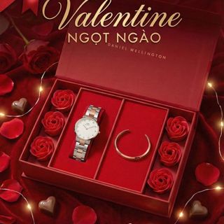 SET VALENTINE  HỘP HOA HỒNG ĐỎ DANIEL W CAO CẤP THÉP ICONIC VÀ CUFF